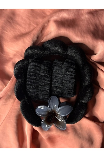 ADAA GIFT Kadın Pofuduk Taçlı Peluş Bileklikli Lotus Tokalı Yüz Yıkama Seti -...