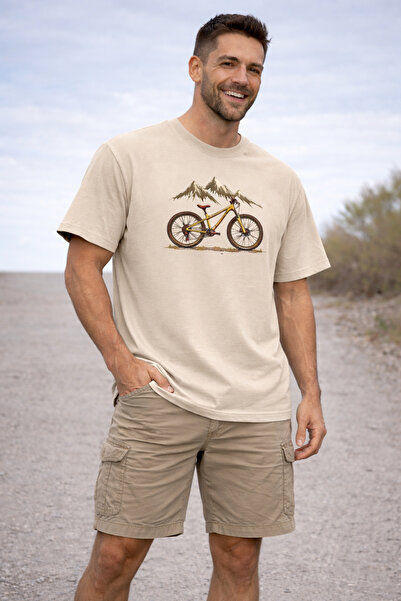 ArtYus Mountain and Bicycle Printed Cotton Relaxed Fit Round Neck Unisex T-Shirt