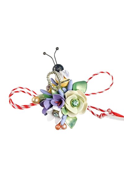 Miidefloriart Martisor, Flower bouquet with pearls and gold-plated beads, mod...
