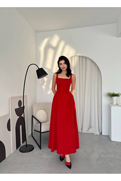 ETİKAFASHION Askılı Korsaj Uzun Kloş Elbise