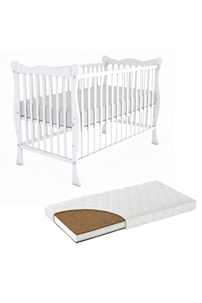 Kidizi Patut din lemn masiv 120x60 cm Isla alb si saltea cocos LUX 120x60x9 c...