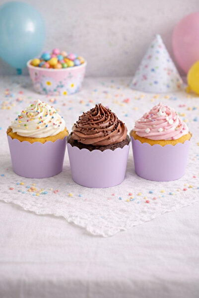 NEWPARİ Lila Makaron Renk Temalı Cupcake & Muffin Kek Kalıbı Fırında Dağılmaz...