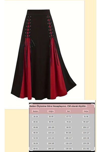 By Hande Alkan Kadın büyük beden siyah kırmızı renkli salaş etek