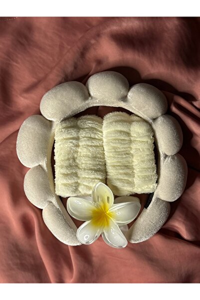 ADAA GIFT Kadın Pofuduk Taçlı Peluş Bileklikli Lotus Tokalı Yüz Yıkama Seti -...
