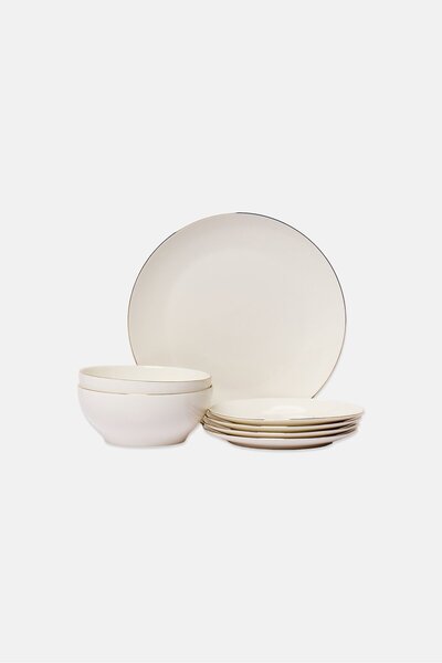 Catherine Malandrino 12 Pieces Coupe Stoneware Dinnerware Set, Beige