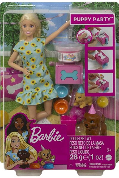Barbie مجموعة ألعاب باربي® لحفلة الجراء مع الجراء والعجين وقالب الكيك،