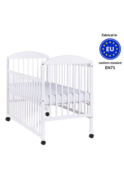 Kidizi Patut din lemn masiv 120x60 cm Orella alb cu laterala culisanta si rot...