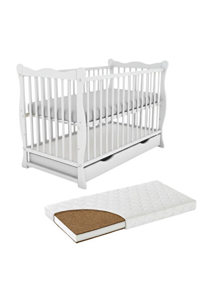 Kidizi Solid wood crib with drawer and lid 120x60 cm Isla white and coconut m...