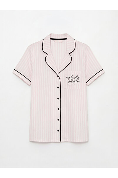 LC Waikiki Ecru Γιακάς πουκαμίσου Ριγέ Γυναικείο Σετ Πιτζάμες με Σορτς