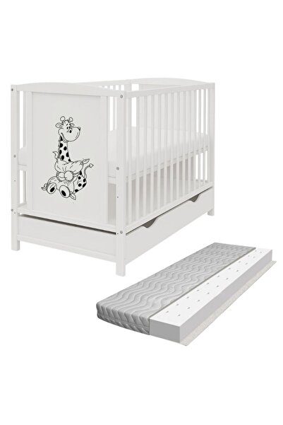 Kidizi Patut din lemn masiv 120x60 cm Bria alb cu sertar si saltea antialergi...