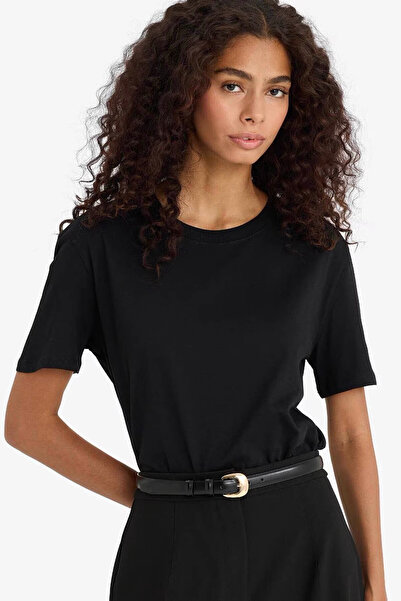 DeFacto 100% Cotton Basic Black Women's T-Shirt W9584Az/Bk81