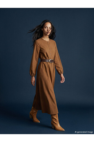 LC Waikiki Rmz Gi̇yi̇m Farkiyla Zero Roba Collar Belted Dress