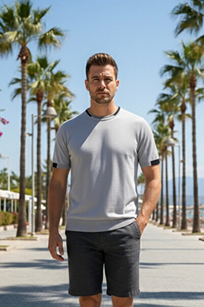 Maccali Men's Summer Trend Short Sleeve Knitwear Gray T-Shirt