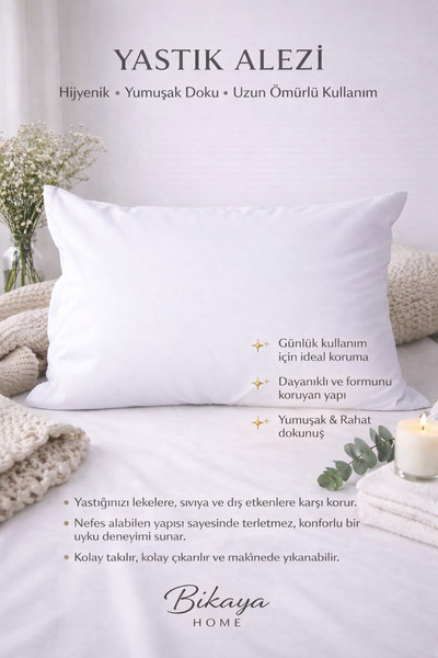 Bikaya Home 50x70 cm Sıvı Geçirmez Yastık Alezi | 2’li Paket | Leke Tutmaz | ...