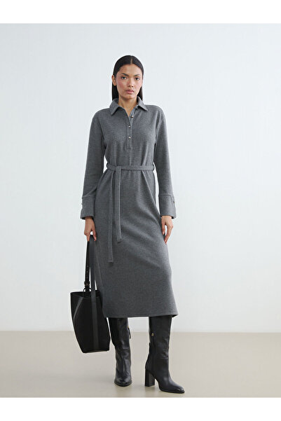 LC Waikiki Peak New Season Polo Collar Belted Dress