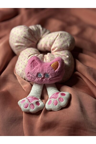 ADAA GIFT Kedili Figürlü Saten Puantiyeli Simit Toka - Eğlenceli Topuz Tokası...