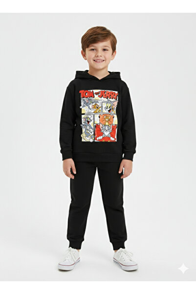 ues Σετ φόρμας με κουκούλα για αγόρια σε μαύρο χρώμα