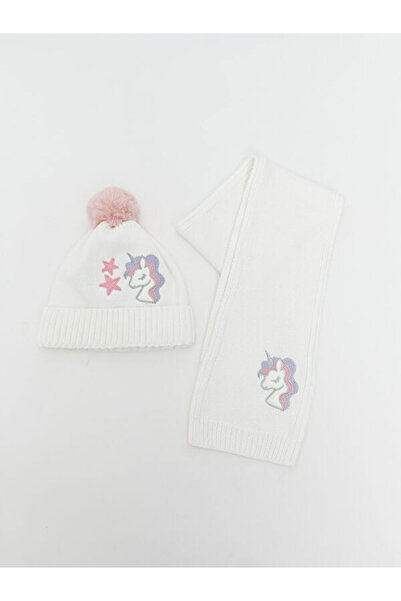 LC Waikiki Sparkling Choices Pom-Pom Detailed Girls' Scarf and Beanie Set fro...