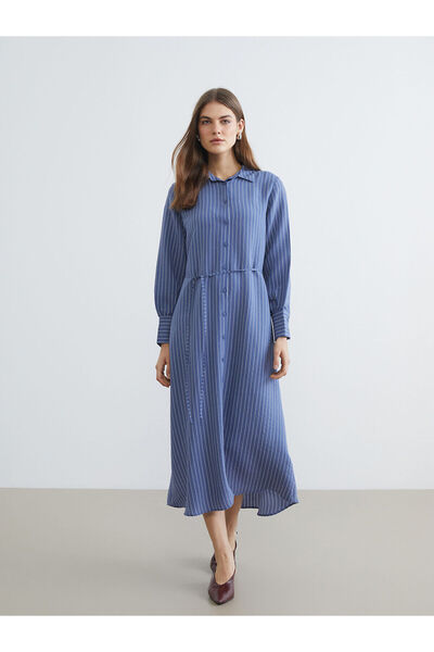 LC Waikiki Nevavm Striped Belted Poplin Shirt Dress with a Difference
