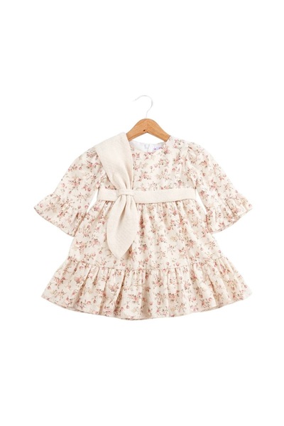 COLORED BABY Girl's Floral Dress with Bow Detail on the Shoulder