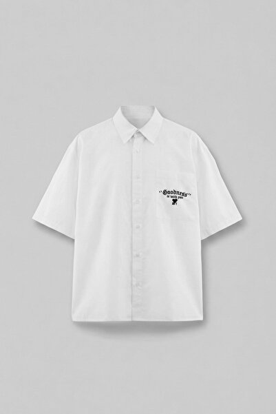 ablukaonline Men's Back Printed Short Sleeve 100% Cotton Shirt White