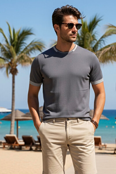 Maccali Men's Summer Trend Short Sleeve Knitwear Smoked T-Shirt