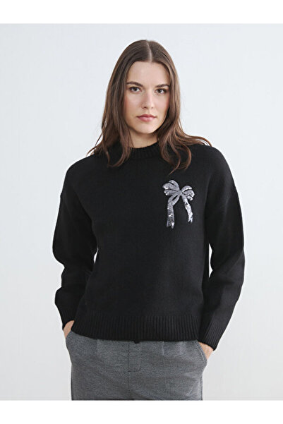 LC Waikiki RMZ GİYİM FARKIYA سترة تريكو نسائية مطرزة بفيونكة على شكل روبا