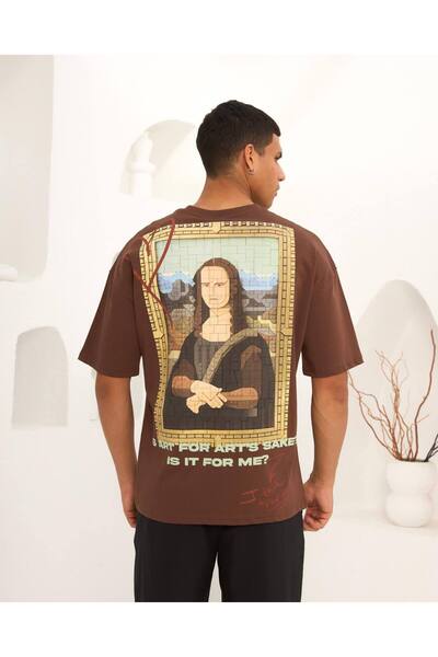 Wonraces تي شيرت رجالي كبير الحجم برقبة دائرية مطبوع عليه صورة الموناليزا