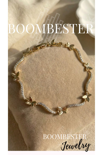 BoomBester Gold Color Waterway Stone Wave Form Flower Figured Premium Bracelet
