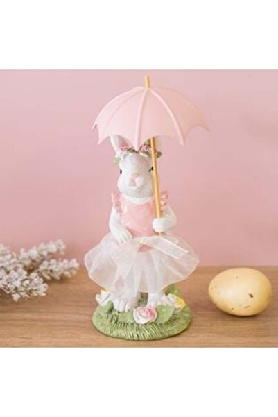 Tessari Decorative Figure Rabbit with Pink Dress & Umbrella 10 x 10 x 23 cm