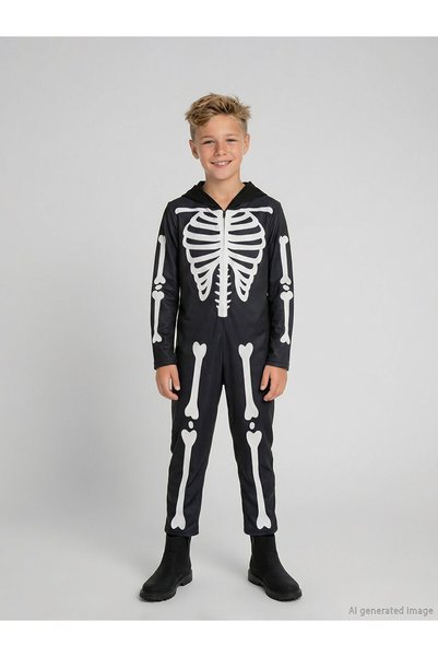 LC Waikiki Lcw Accessories Black Skeleton Printed Boy's Costume