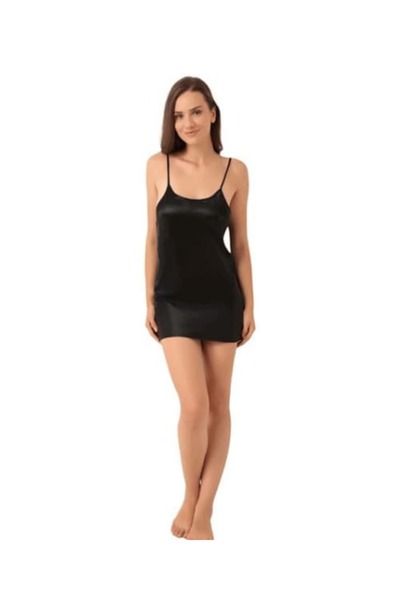 allure underwear Black Satin Nightgown