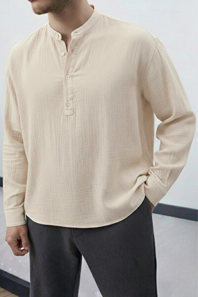 Wonraces Men's Half Oversize Comfortable Fit Stand Collar Half Placket Button...