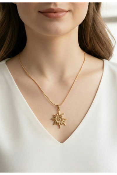 stainles steel Altın Renk Spiral Güneş Kolye