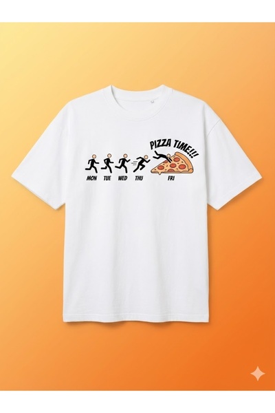 PERISENSE Unisex Pizza Time Printed Premium Combed Cotton Oversize T-Shirt