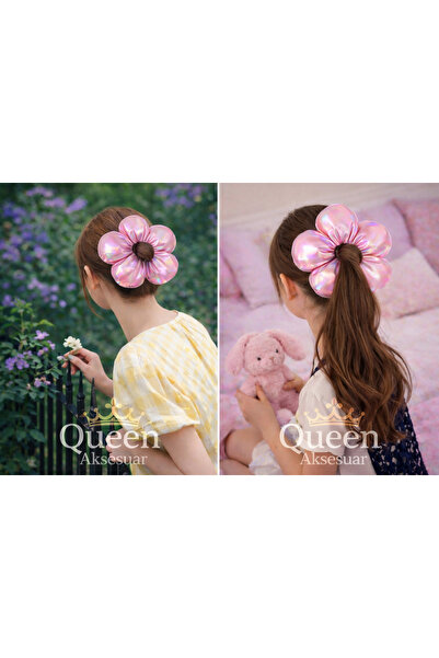 QUEEN AKSESUAR Fashion Trend Oversized Fluffy Sponge Daisy Hologram Bright Co...