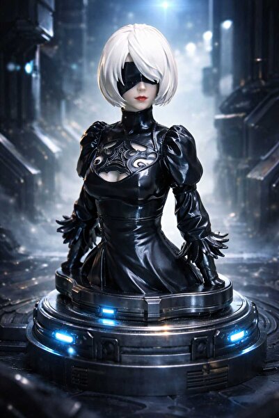 Zaru Concept NieR Automata 2B Renkli 3D Baskı Büst Figür