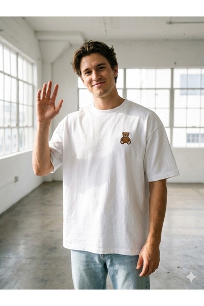 PERISENSE Unisex Mini Teddy Bear Printed Premium Combed Cotton Oversize T-Shirt