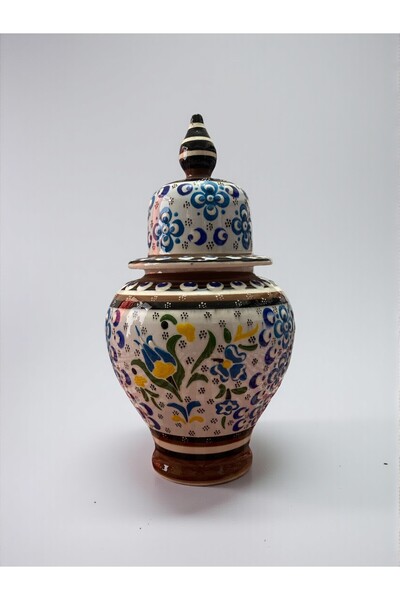 YOOS El Yapımı Çark İşi 25Cm Kütahya Çinisi Şah Küp Çini Vazo