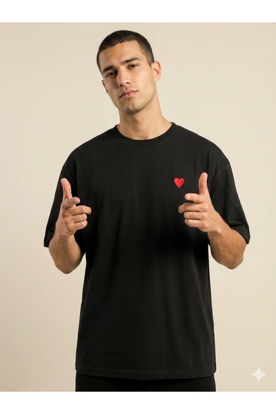 PERISENSE Unisex Mini Heart Printed Premium Combed Cotton Oversize T-Shirt