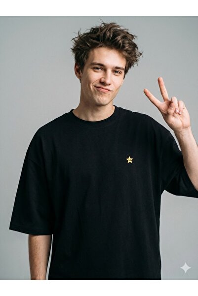 PERISENSE Unisex Little Star Printed Premium Combed Cotton Oversize T-Shirt