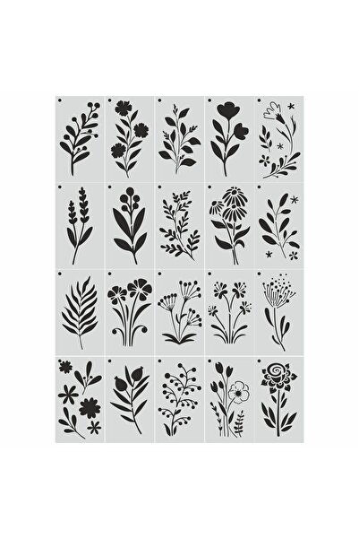 STENCİLTASARIM Stencil Tasarım F229, 20 li Çiçek Stencil SET71 Duvar, Ahşap. Pasta v.b Dekoratif Boyama Şablonu