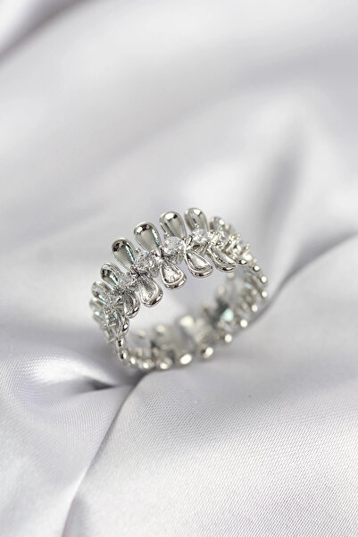 CT STONES Mey Import ®   Silver Color Zircon Stone Row Drop Model Women's Ring