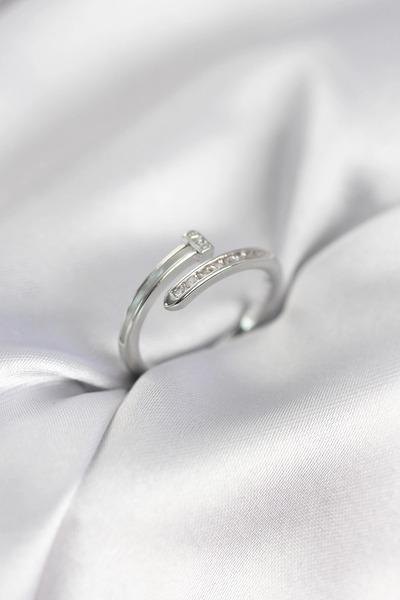 Nacario Mey imports ®   Silver color flat nail model women's ring with zircon...