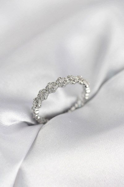 Nacario Mey Import ®   Row Flower Model Silver Color Zircon Stone Women's Ring