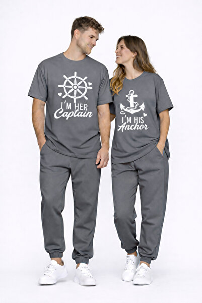 NEVERMIND Sevgili Kombini Oversize Couple T-Shirt Unisex Captain Anchor Print...