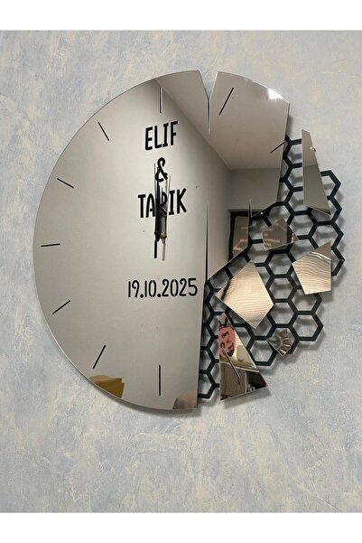 evolise Kişiye Özel İsim ve Tarih Yazılı Ayna Duvar Saati – Modern Dekoratif ...