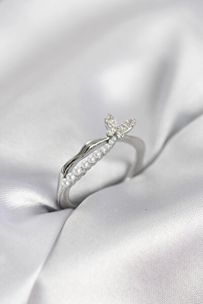 CT STONES Mey Import ®   Silver Color Tailed Butterfly Model Pearl Women's Ring