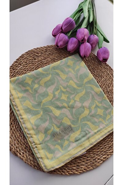 Silk Home Soft Scarf Pistachio Green Wavy Pattern