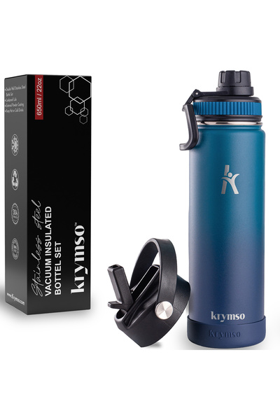 Krymso 650ml Stainless Steel Water Bottle, Insulated Thermos Flask, Leakproof...